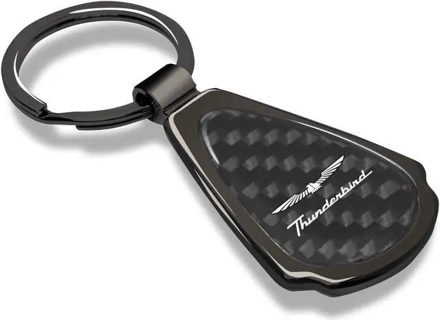 Alt view image 2 of 6 - Ford Thunderbird Real Black Carbon Fiber Gunmetal Black Metal Teardrop Key Chain