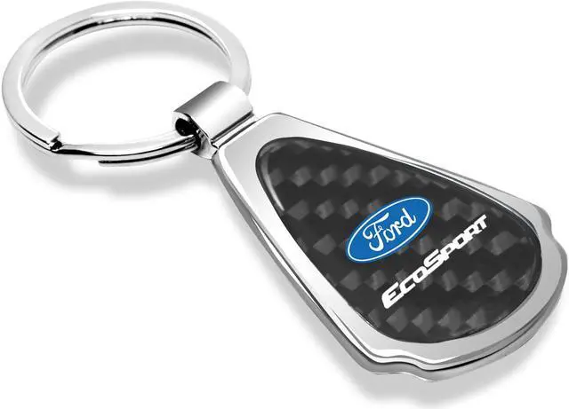 Alt view image 2 of 6 - Ford EcoSport Real Black Carbon Fiber Chrome Metal Teardrop Key Chain