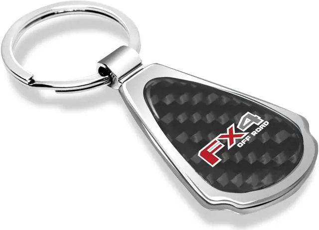 Alt view image 2 of 6 - Ford F-150 FX4 Off Road Real Black Carbon Fiber Chrome Metal Teardrop Key Chain