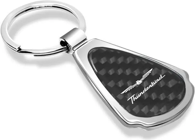 Alt view image 2 of 6 - Ford Thunderbird Real Black Carbon Fiber Chrome Metal Teardrop Key Chain