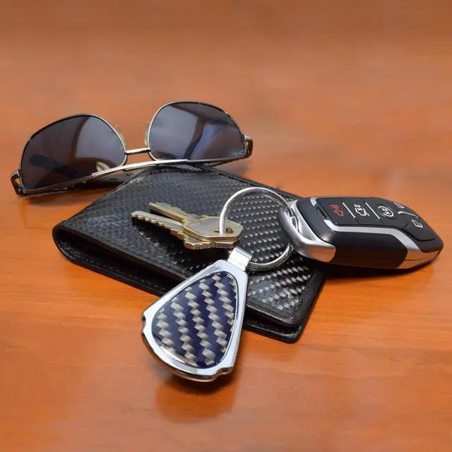 Alt view image 3 of 6 - Ford Thunderbird Real Black Carbon Fiber Chrome Metal Teardrop Key Chain