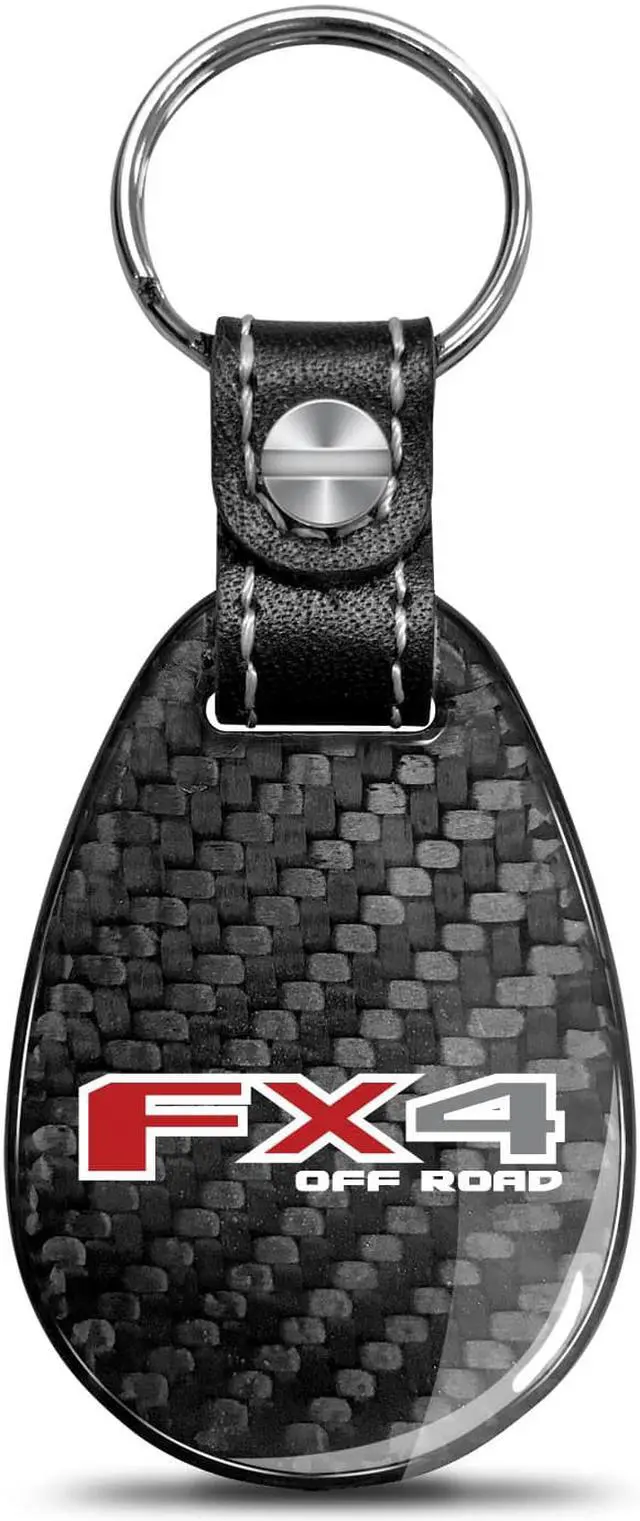 Main image of Ford F-150 FX4 Off Road Real Black Carbon Fiber with Leather Strap Large Tear Drop Key Chain