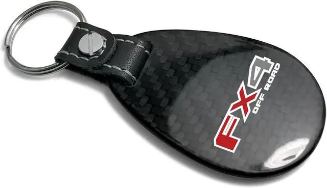Alt view image 2 of 5 - Ford F-150 FX4 Off Road Real Black Carbon Fiber with Leather Strap Large Tear Drop Key Chain