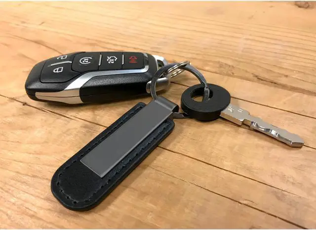Alt view image 3 of 5 - Ford Explorer Gunmetal Black Metal Plate PU Leather Strap Key Chain