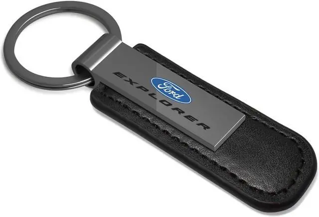 Alt view image 2 of 5 - Ford Explorer Gunmetal Black Metal Plate PU Leather Strap Key Chain