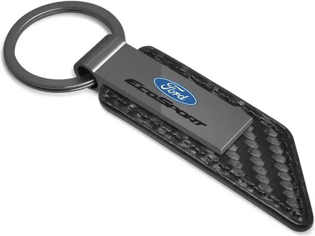 Alt view image 2 of 5 - Ford EcoSport Gunmetal Black Gray Metal Plate Carbon Fiber Texture Leather Key Chain