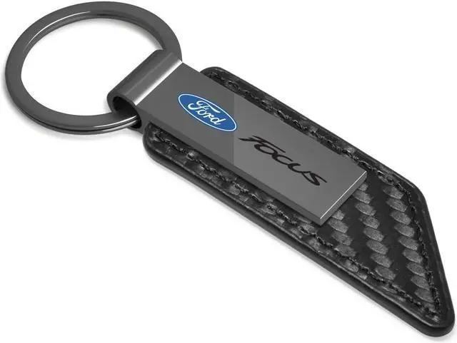 Alt view image 2 of 5 - Ford Focus Gunmetal Black Gray Metal Carbon Fiber Texture Black Leather Key Chain