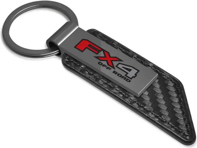 Alt view image 2 of 5 - Ford FX4 Off Road Gunmetal Black Gray Metal & Carbon Fiber Texture Leather Key Chain