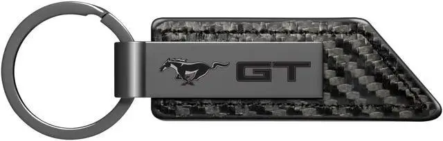 Main image of Ford Mustang GT Gunmetal Black Gray Metal Plate Carbon Fiber Texture Leather Key Chain