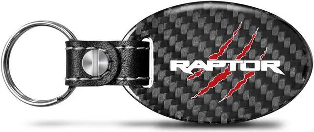 Main image of Ford Raptor Claw Mark Real Carbon Fiber Oval Shape Black Leather Strap Key Chain