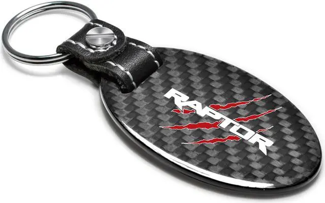 Alt view image 2 of 6 - Ford Raptor Claw Mark Real Carbon Fiber Oval Shape Black Leather Strap Key Chain