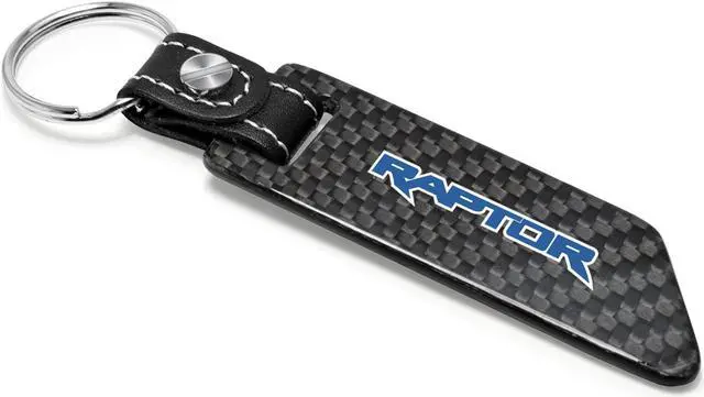 Alt view image 2 of 6 - Ford F-150 Raptor in Blue Real Carbon Fiber Blade Style Leather Strap Key Chain
