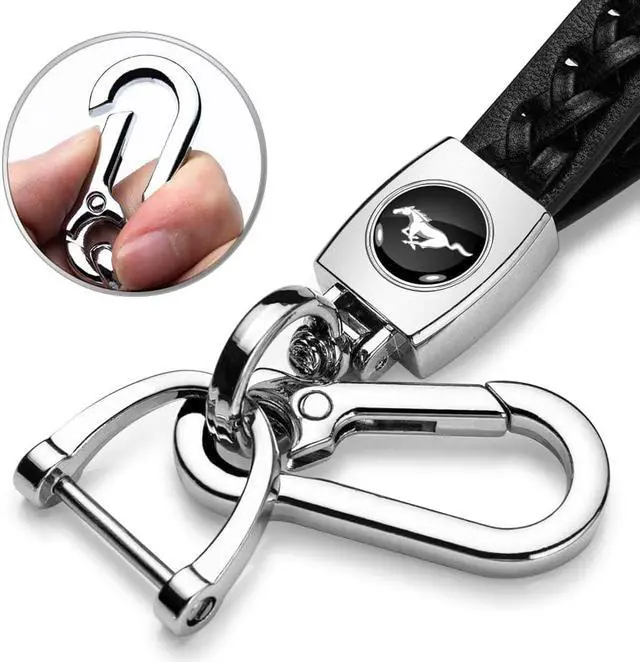 Alt view image 2 of 7 - Ford Mustang in Black Braided Rope Style Genuine Black Leather Key Chain