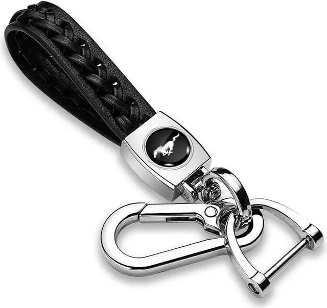 Main image of Ford Mustang in Black Braided Rope Style Genuine Black Leather Key Chain