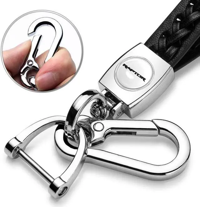 Alt view image 2 of 7 - Ford F-150 Raptor in White Braided Rope Style Genuine Black Leather Key Chain