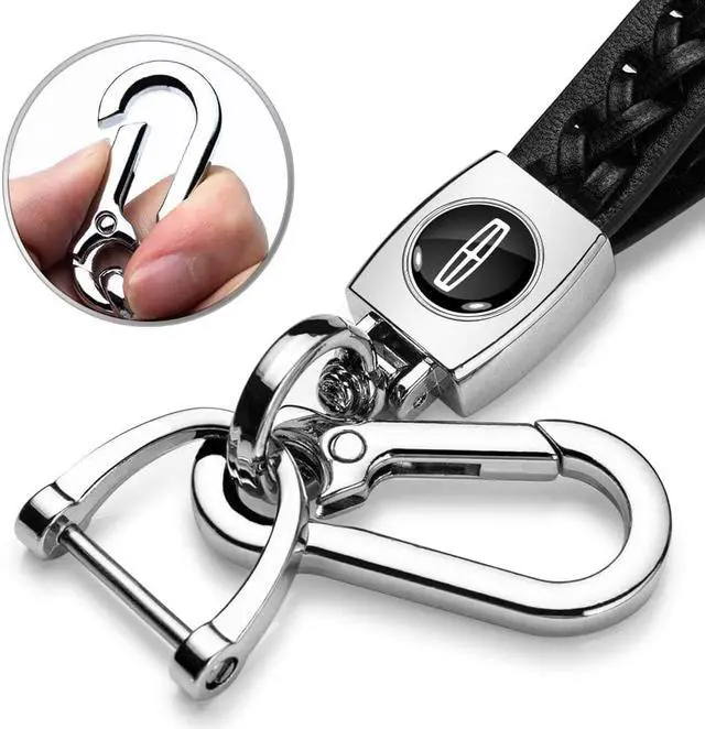 Alt view image 2 of 7 - Lincoln Logo in Black Braided Rope Style Genuine Black Leather Key Chain