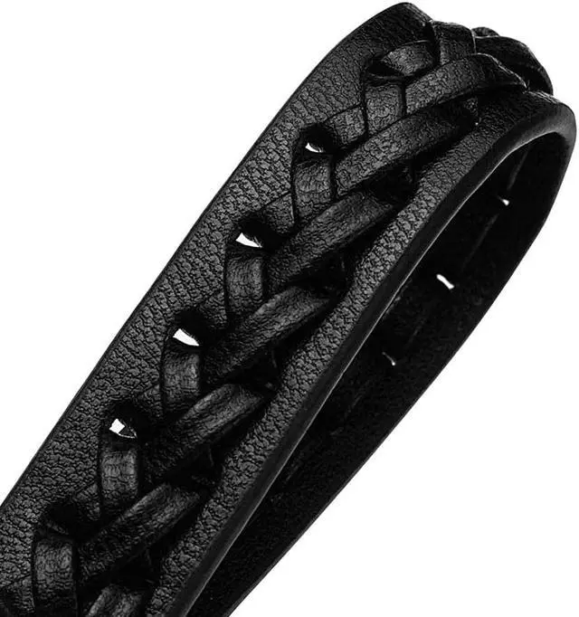 Alt view image 6 of 7 - Lincoln Logo in Black Braided Rope Style Genuine Black Leather Key Chain