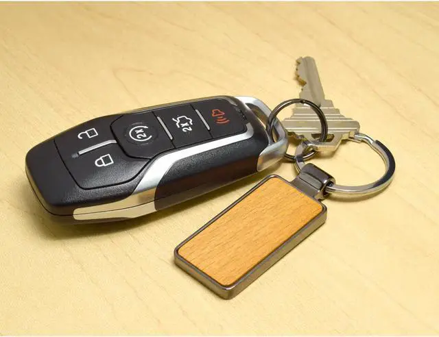Alt view image 3 of 5 - Ford Mustang Script Laser Engraved Maple Wood Gunmetal Frame Case Key Chain
