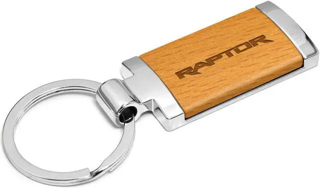 Alt view image 2 of 5 - Ford F150 Raptor Laser Engraved Maple Wood Chrome Metal Trim Key Chain