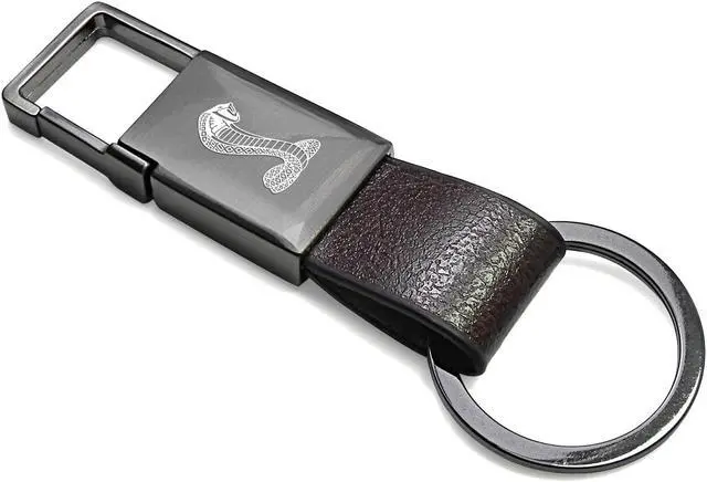 Main image of Ford Mustang Cobra Brown Leather Strap Gunmetal Pull-out Metal Key Chain