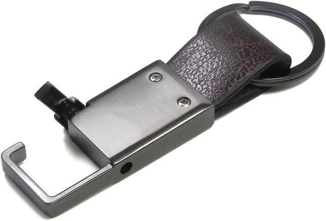 Alt view image 3 of 5 - Ford Mustang Cobra Brown Leather Strap Gunmetal Pull-out Metal Key Chain