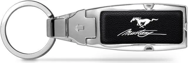 Main image of Ford Mustang Black Leather Detachable Ring Chrome Metal Belt Slide Key Chain