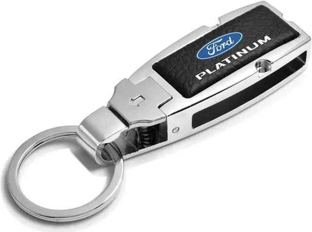 Alt view image 2 of 6 - Ford Platinum Black Leather Detachable Ring Chrome Metal Belt Slide Key Chain