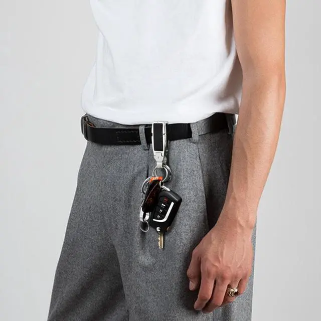 Alt view image 3 of 6 - Ford Platinum Black Leather Detachable Ring Chrome Metal Belt Slide Key Chain