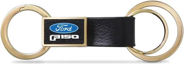 Main image of Ford F-150 2015 up Black Leather insert Golden Metal Leather Strap Key Chain