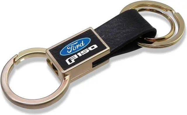 Alt view image 2 of 5 - Ford F-150 2015 up Black Leather insert Golden Metal Leather Strap Key Chain