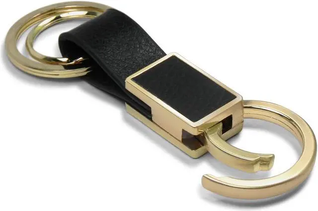 Alt view image 3 of 5 - Ford F-150 2015 up Black Leather insert Golden Metal Leather Strap Key Chain