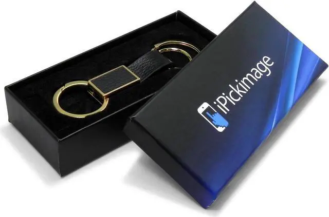 Alt view image 4 of 5 - Ford F-150 2015 up Black Leather insert Golden Metal Leather Strap Key Chain