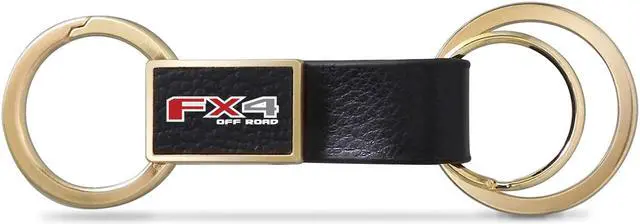 Main image of Ford F150 FX4 Off Road Black Leather insert Golden Metal Leather Strap Key Chain
