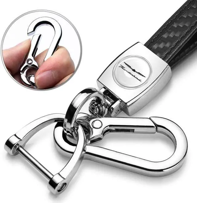 Alt view image 2 of 6 - Ford Thunderbird in White Real Carbon Fiber Loop-Strap Chrome Hook Key Chain