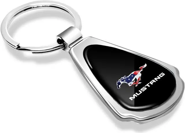 Alt view image 2 of 7 - Ford Mustang Pony in USA Flag Black Dome Chrome Metal Teardrop Key Chain
