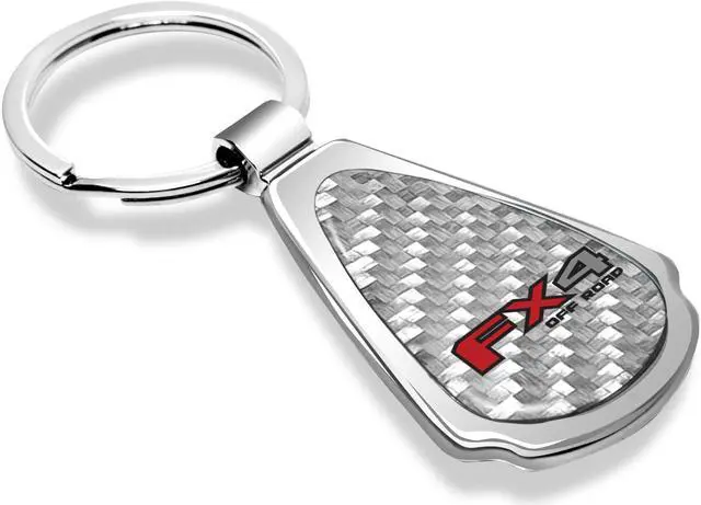 Alt view image 2 of 7 - Ford F-150 FX4 Off Road Real Silver Dome Carbon Fiber Chrome Metal Teardrop Key Chain
