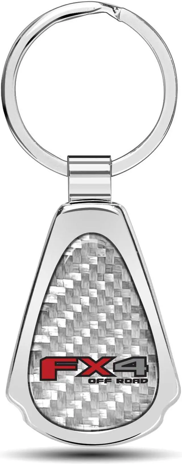 Main image of Ford F-150 FX4 Off Road Real Silver Dome Carbon Fiber Chrome Metal Teardrop Key Chain