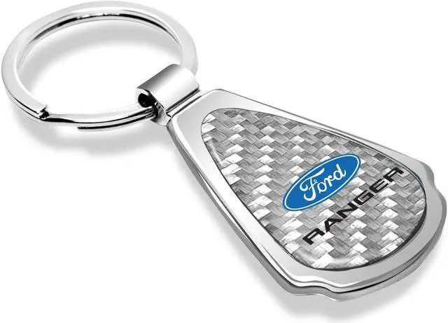 Alt view image 2 of 7 - Ford Ranger Real Silver Dome Carbon Fiber Chrome Metal Teardrop Key Chain