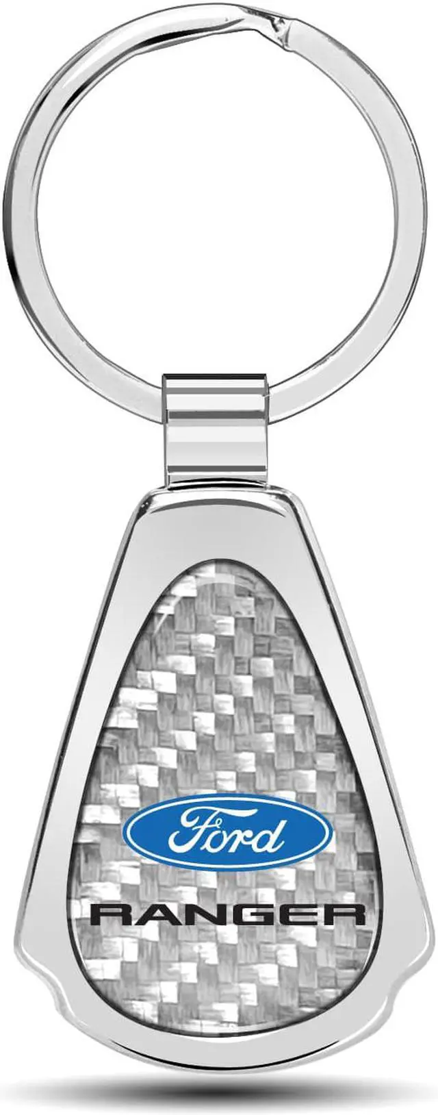 Main image of Ford Ranger Real Silver Dome Carbon Fiber Chrome Metal Teardrop Key Chain