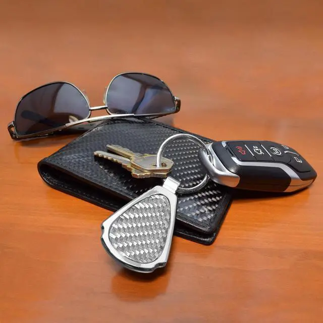 Alt view image 3 of 7 - Ford Ranger Real Silver Dome Carbon Fiber Chrome Metal Teardrop Key Chain