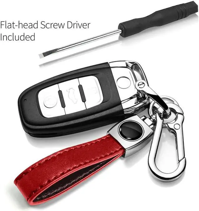 Alt view image 5 of 6 - Ford F-150 FX4 Off Road Logo in Black on Genuine Red Leather Loop-Strap Chrome Hook Key Chain