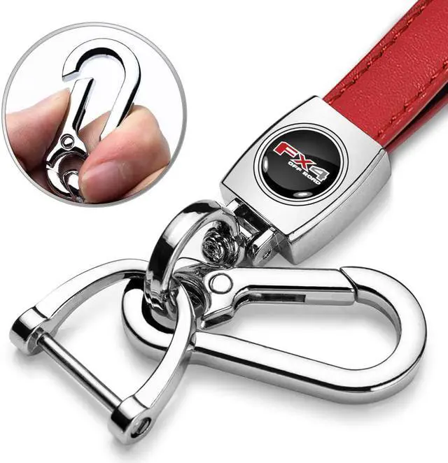 Alt view image 2 of 6 - Ford F-150 FX4 Off Road Logo in Black on Genuine Red Leather Loop-Strap Chrome Hook Key Chain
