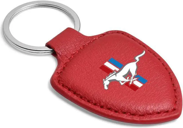 Alt view image 2 of 4 - Ford Mustang Tri-Bar Logo Red Real Leather Shield-Style Key Chain