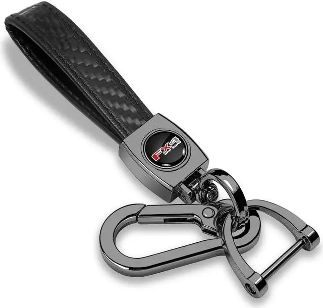 Main image of Ford F-150 FX4 Off Road Logo in Black on Real Carbon Fiber Loop-Strap Dark Gunmetal Hook Key Chain