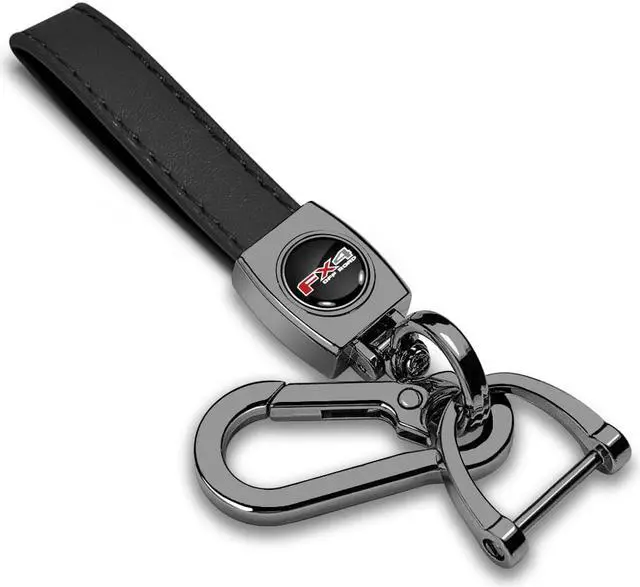 Main image of Ford F-150 FX4 Off Road Logo in Black on Black Leather Loop-Strap Dark Gunmetal Hook Key Chain