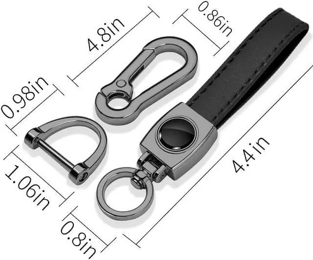 Alt view image 4 of 6 - Ford F-150 FX4 Off Road Logo in Black on Black Leather Loop-Strap Dark Gunmetal Hook Key Chain