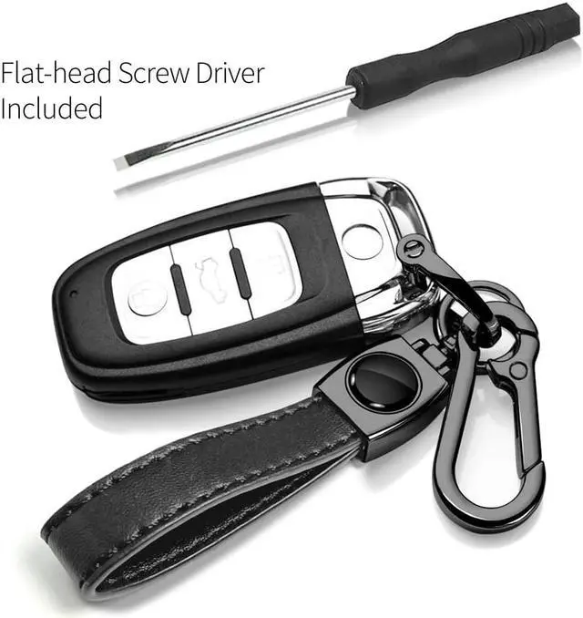 Alt view image 5 of 6 - Ford F-150 FX4 Off Road Logo in Black on Black Leather Loop-Strap Dark Gunmetal Hook Key Chain