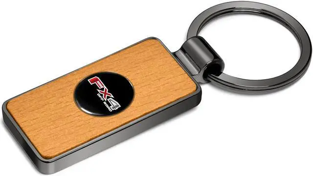 Alt view image 2 of 5 - Ford F-150 FX4 Off Road Roundel Logo in Black on Maple Wood Gray Gunmetal Metal Case Key Chain