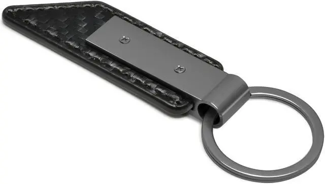 Alt view image 4 of 5 - Ford Mustang Mach-E Gunmetal Gray Metal Plate Carbon Fiber Texture Black Leather Key Chain