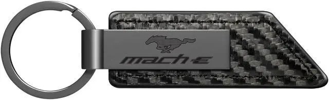 Main image of Ford Mustang Mach-E Gunmetal Gray Metal Plate Carbon Fiber Texture Black Leather Key Chain